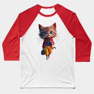 Street Style Cat with Coffee Design Baseball T-Shirt